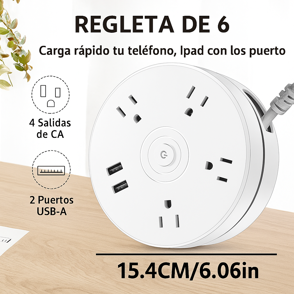 Miniatura 2 de Extensión Eléctrica Redonda Multitoma 6p